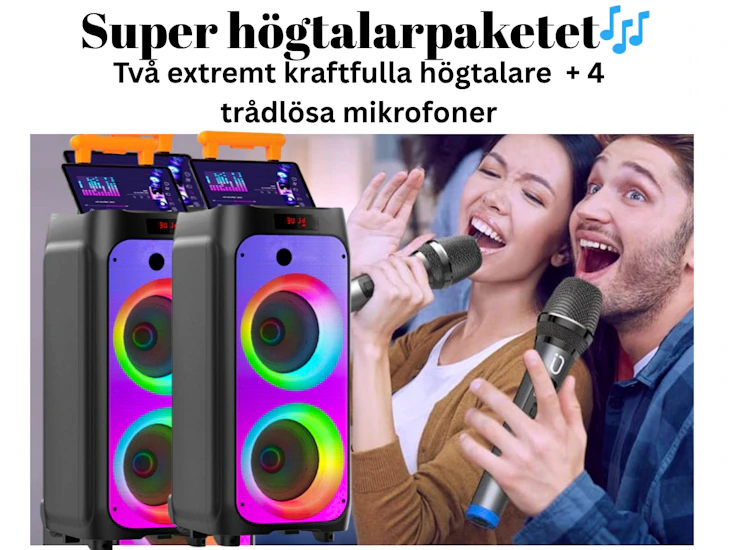 2: två extremt kraftfulla högtalare - inklusive 4 trådlösa mikrofoner.