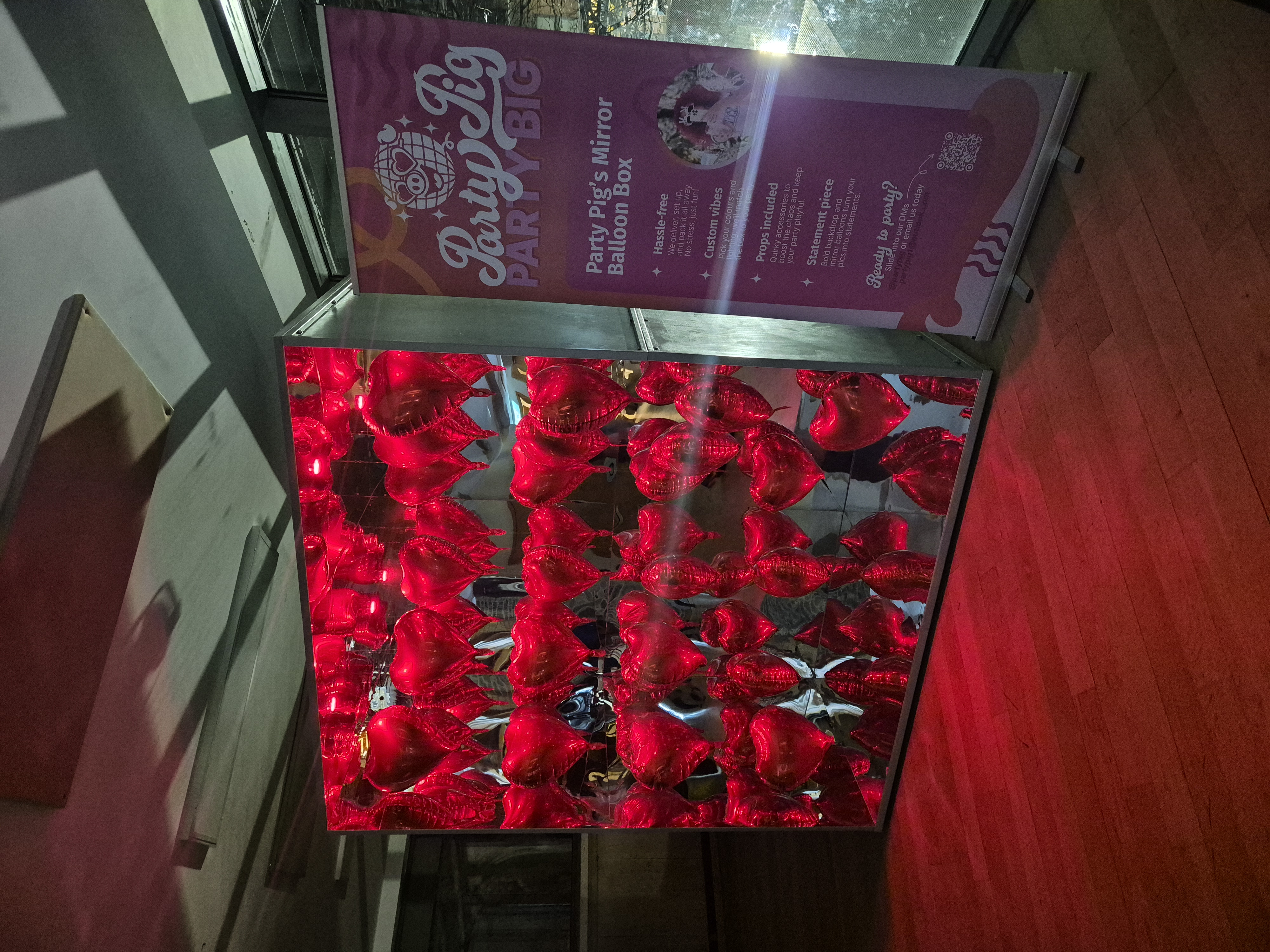 Mirror balloon box backdrop for hire-perfect for weddings & parties