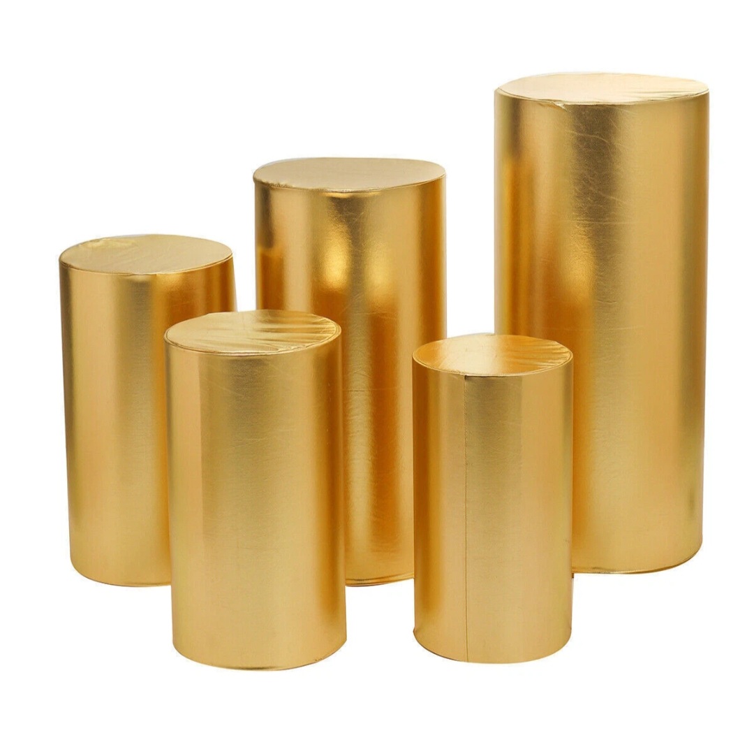 5xgold plinth/cake stand (with fabric cover) 90x40, 75x36, 60x33, 55x30, 50x27cm