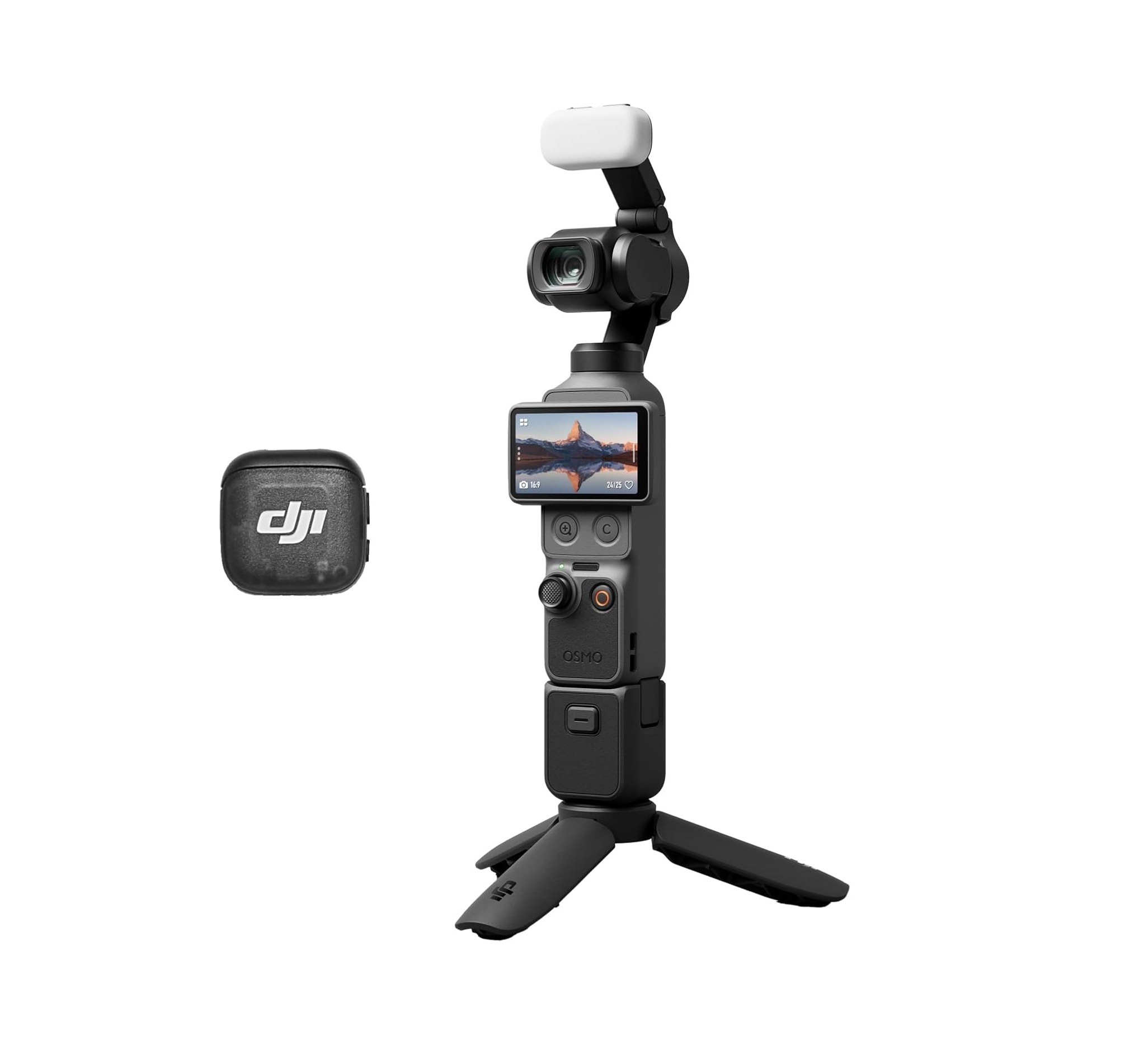 Dji osmo pocket 4 creator combo, pocket gimbal vlog camera, 1″ cmos & 4k/240fps, 3‑axis stabilization, 2× lossless zoom, 107gb built-in storage, mic 3 transmitter, fill light, osmo mini tripod