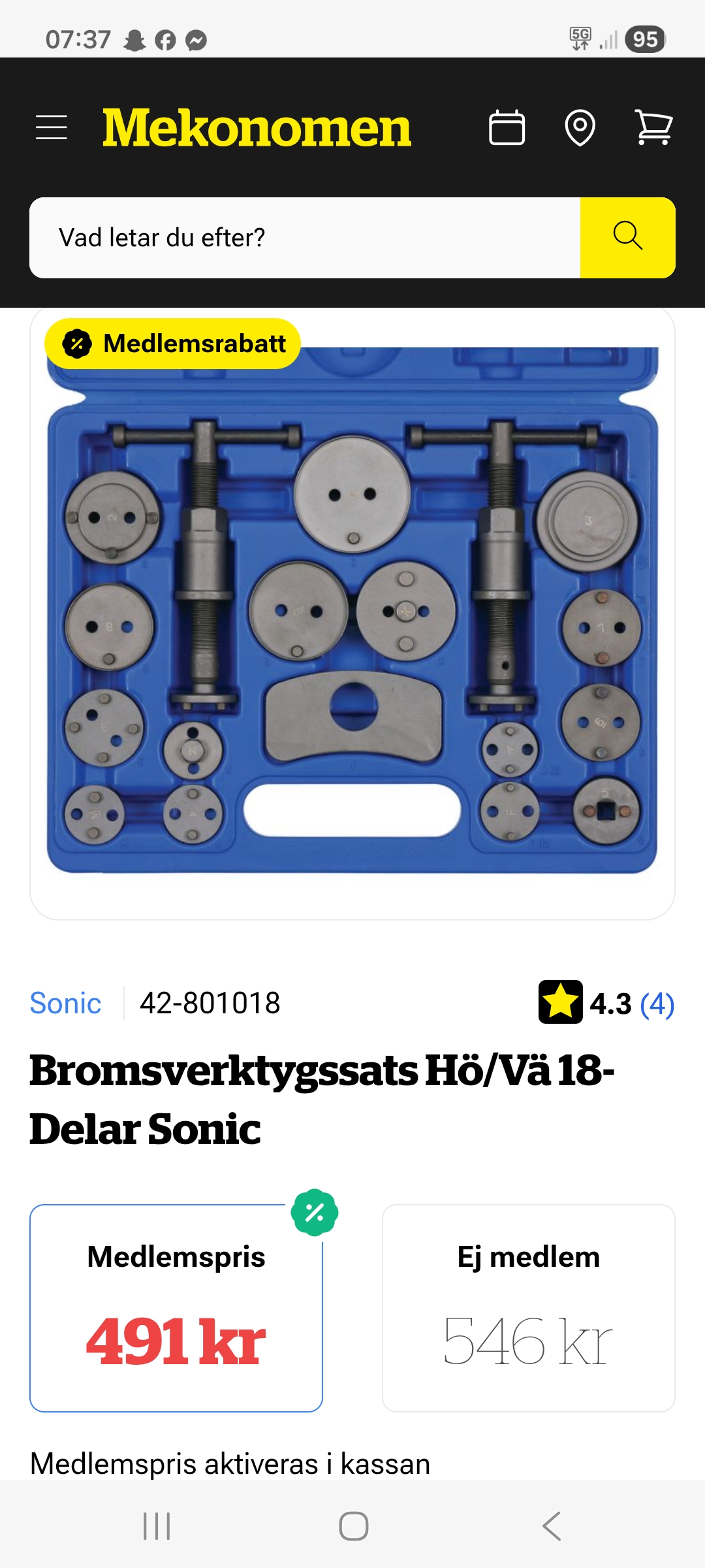 Bromsverktygssats hö/vä