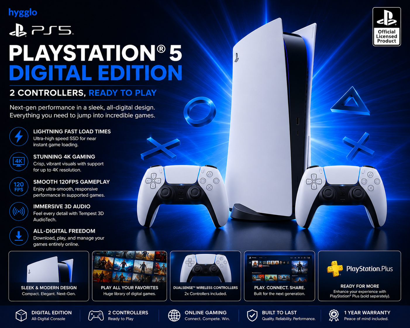 Playstation 5 digital edition -  2 controllers, ready to play