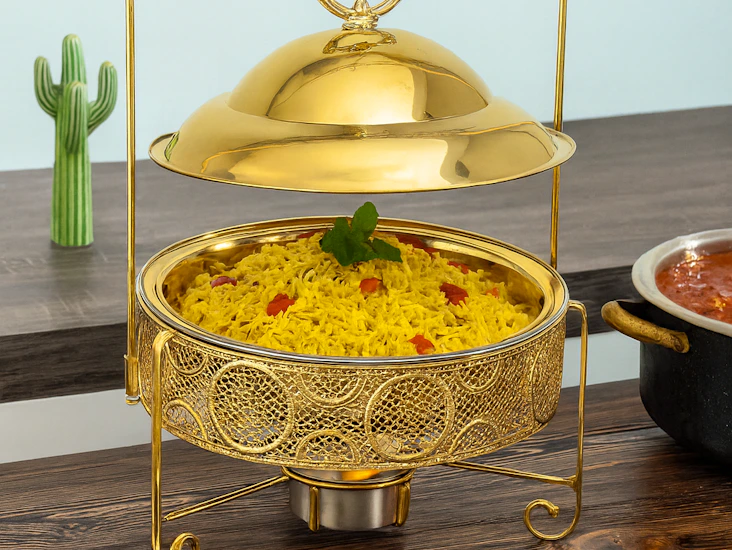 Golden chafing buffet dishes for rent