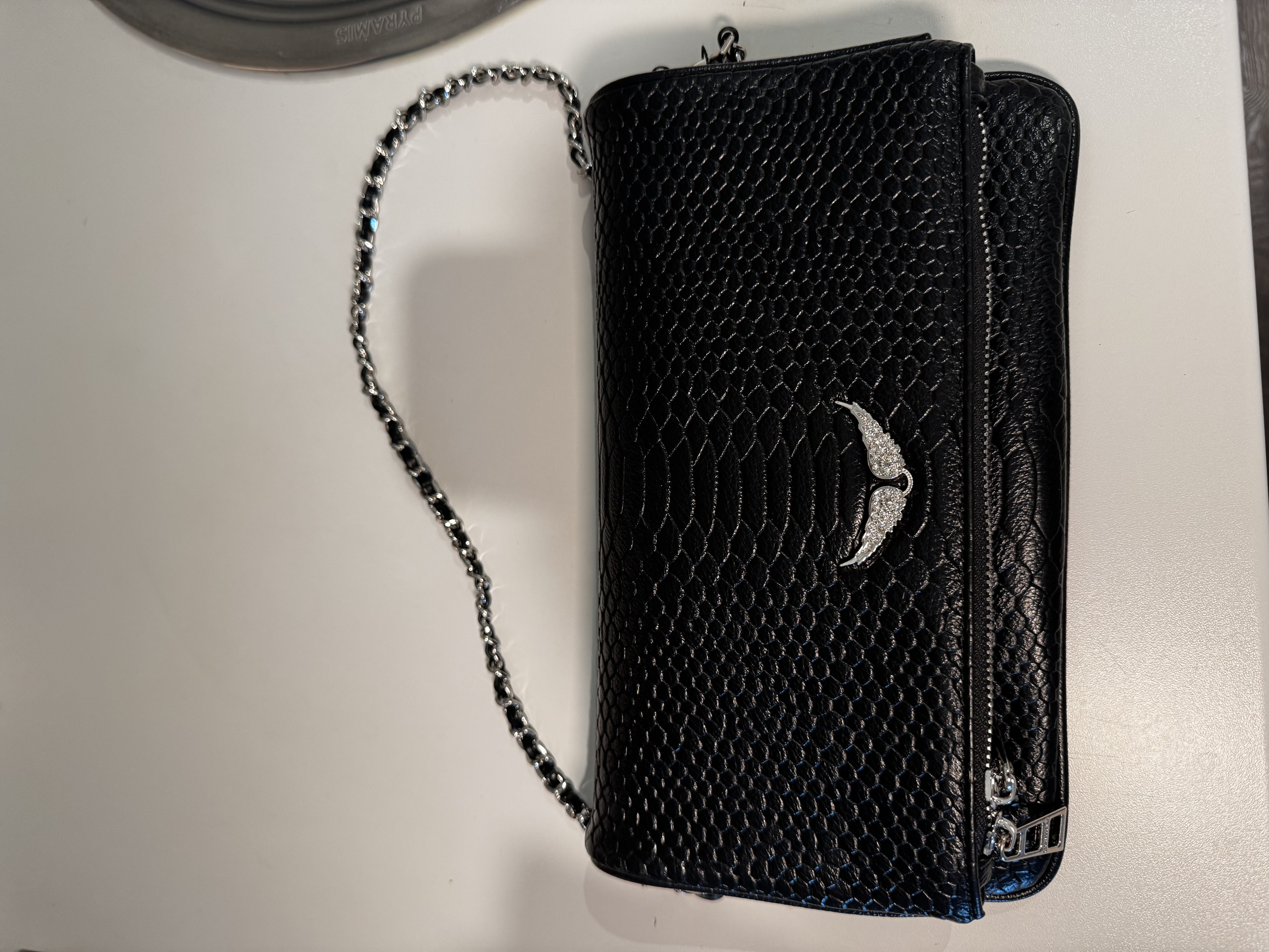 Zadig & voltaire rocky black snake-effect leather crossbody bag – excellent condition