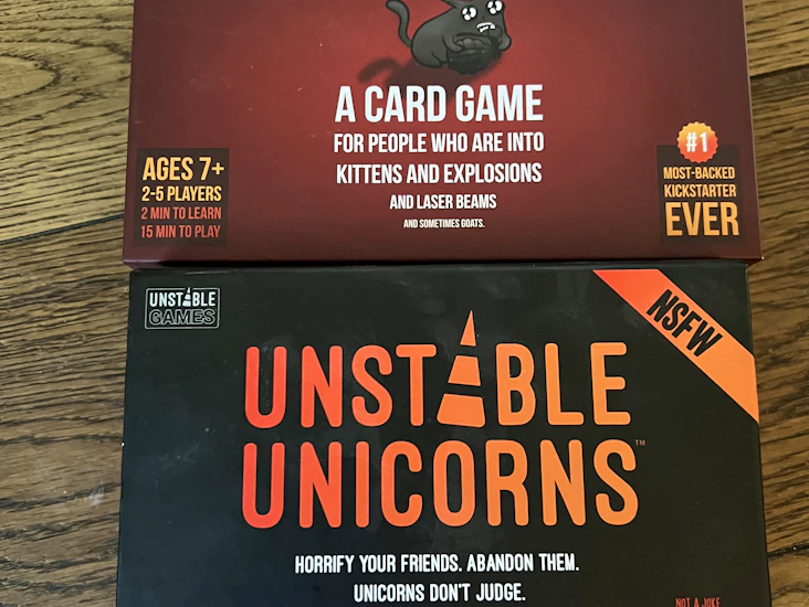 Exploding kittens & unstable unicorns – party card games for hire