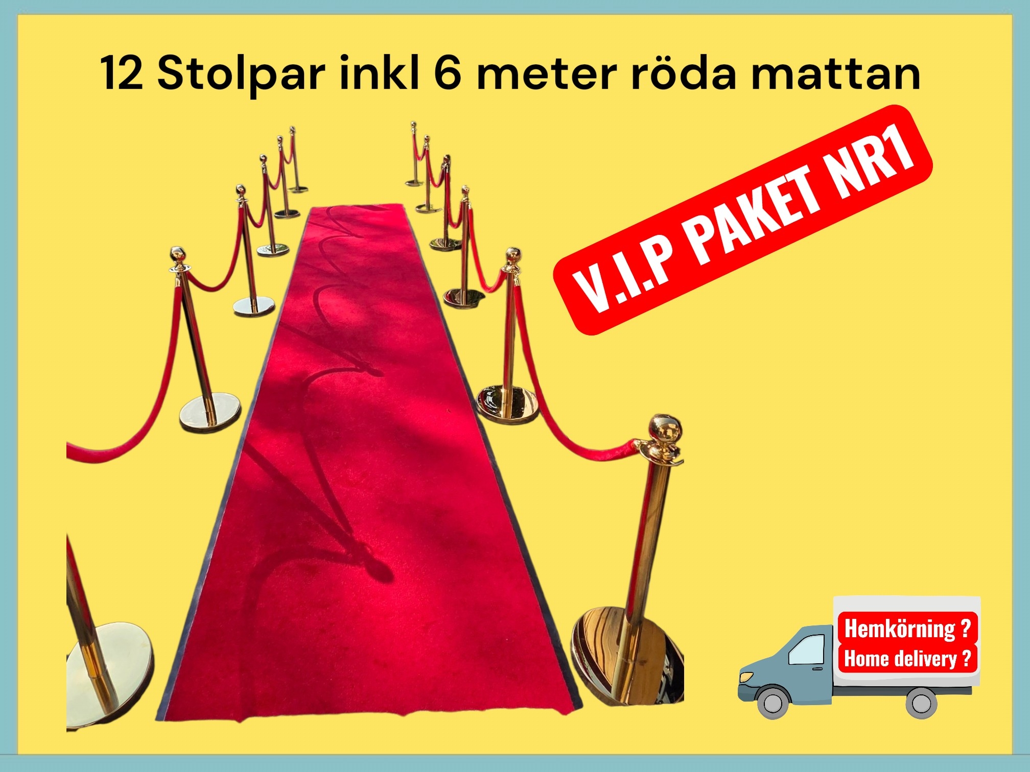 Röda mattan med 12 stycken stolpar och rep stora vip paketet