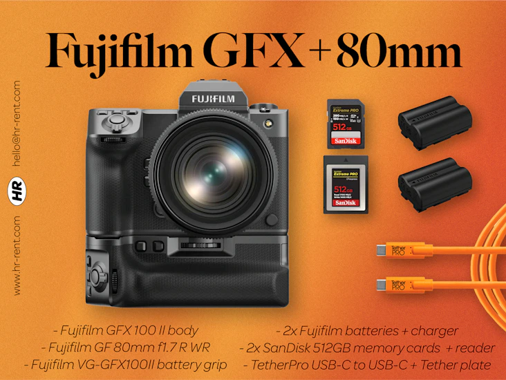 Fuji fujifilm gfx 100 ii + gf 80mm f1.7 lens + vg-gfx100ii battery grip