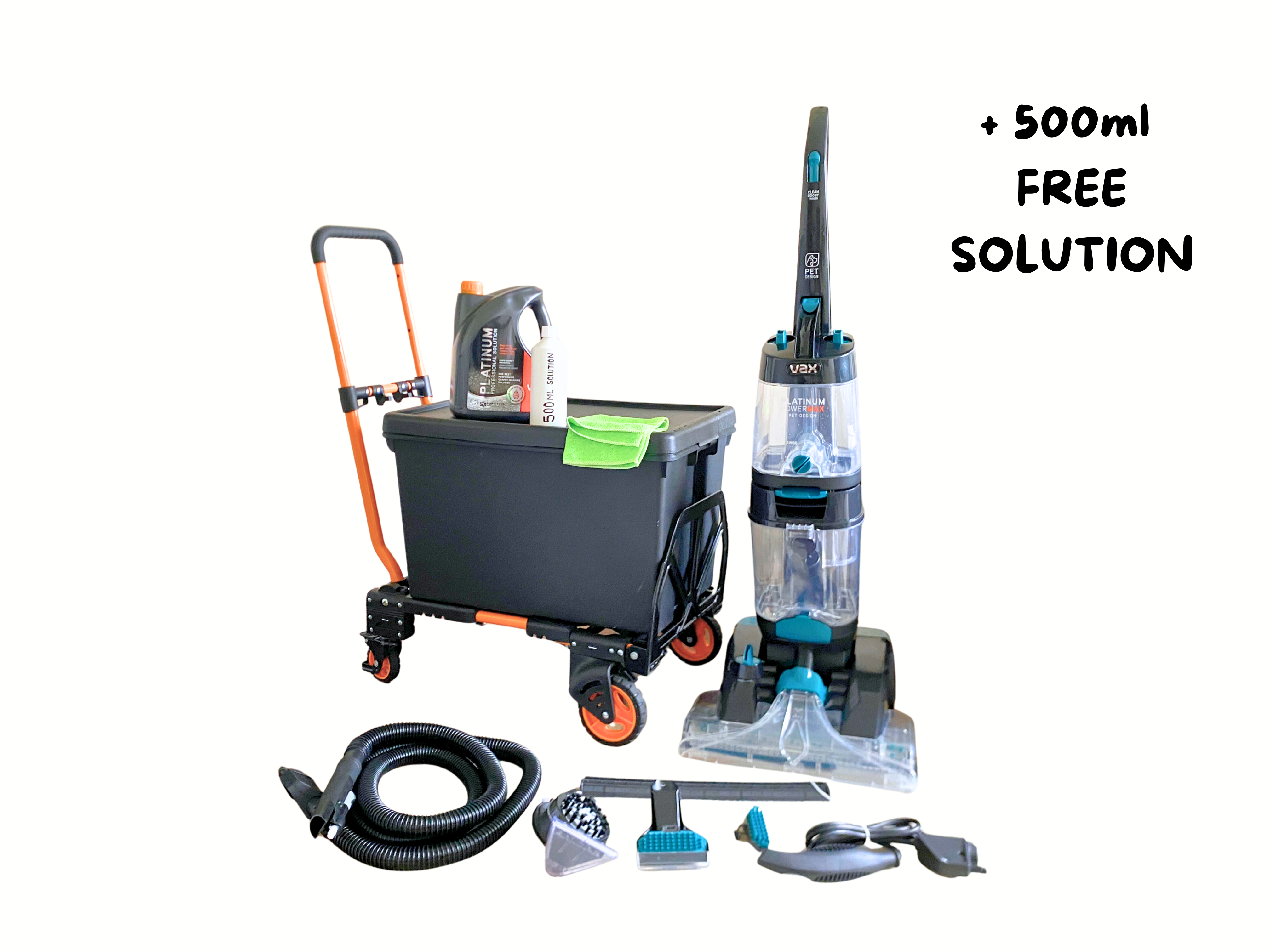 Vax platinum power pro carpet cleaner hoover + accessories kit + trolley + free solution (500ml)