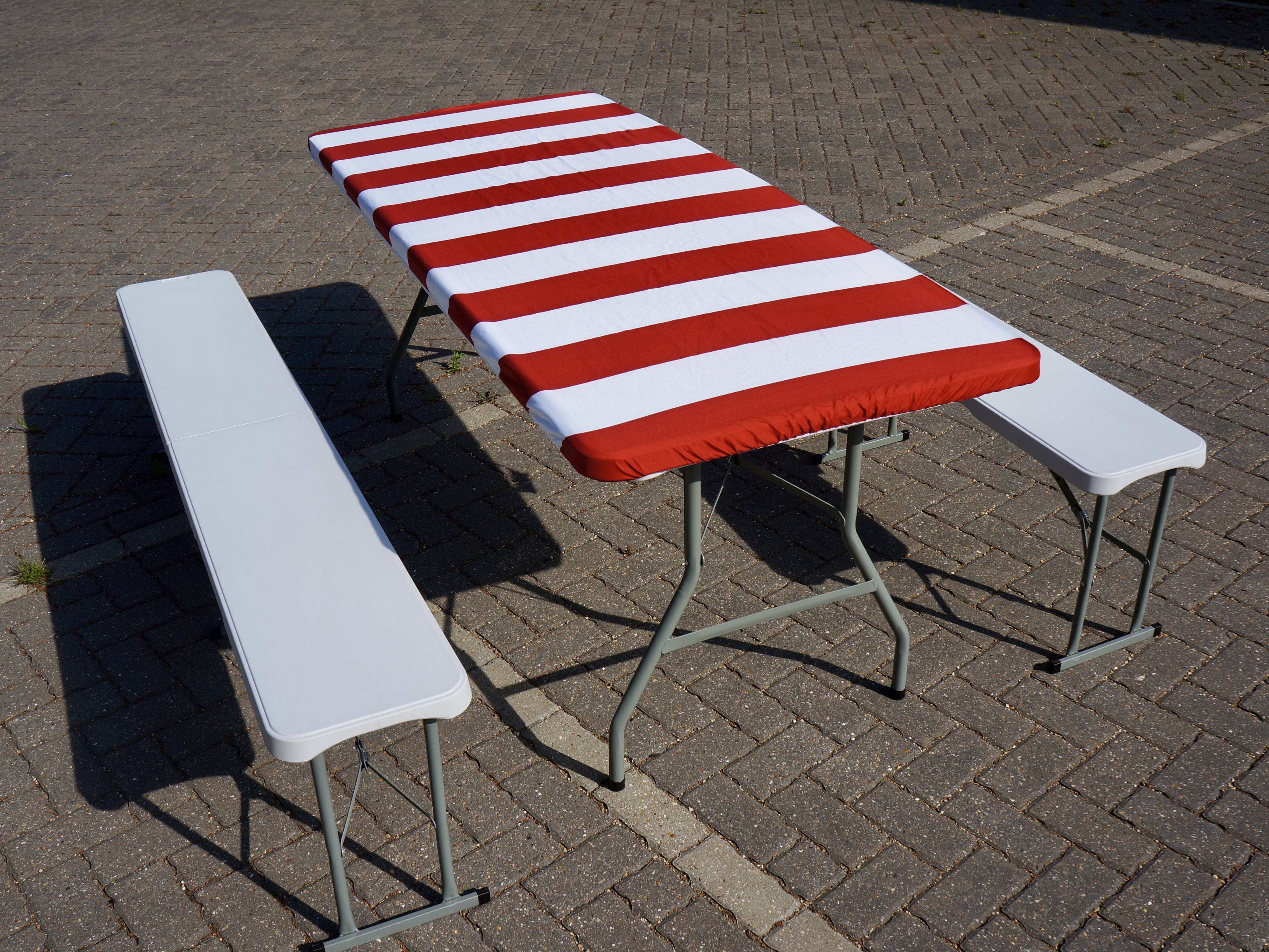 Red striped tablecloth for 6ft folding party table
