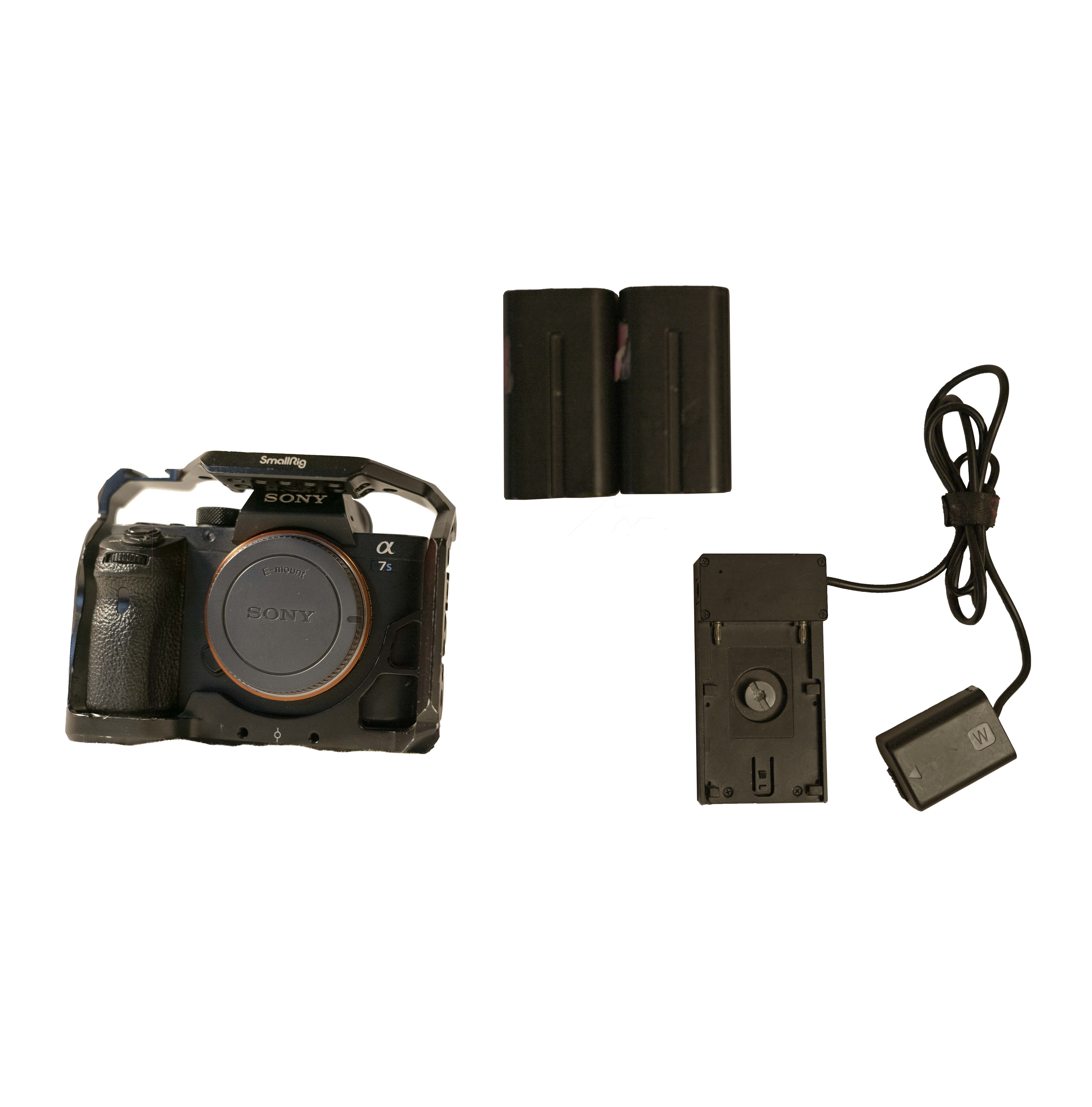 Sony a7s ii camera body with cage and np-f970 batteries , 128gb sd card