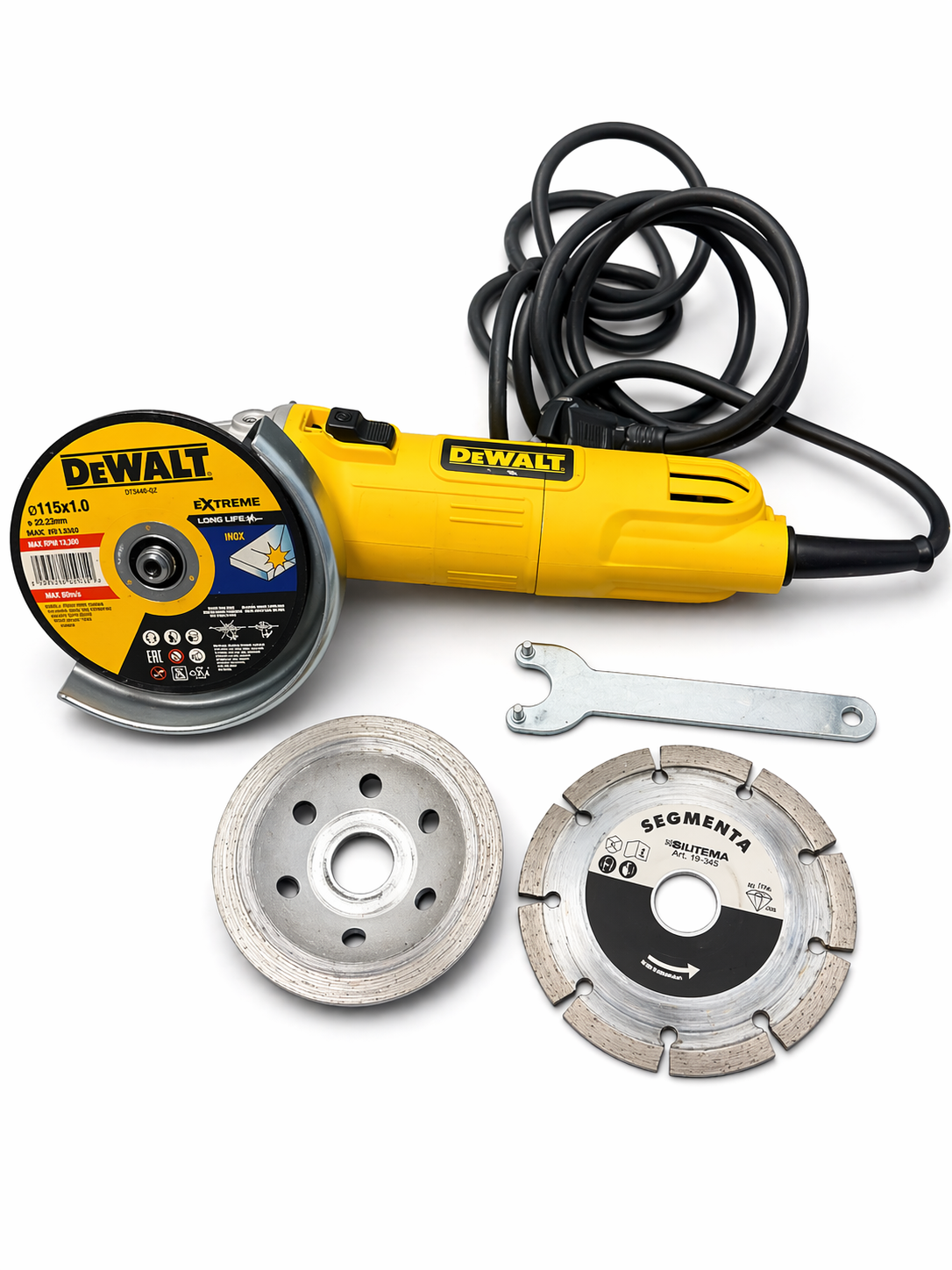     dewalt vinkelslip vinkelkap 115mm + tillbehör – komplett kit