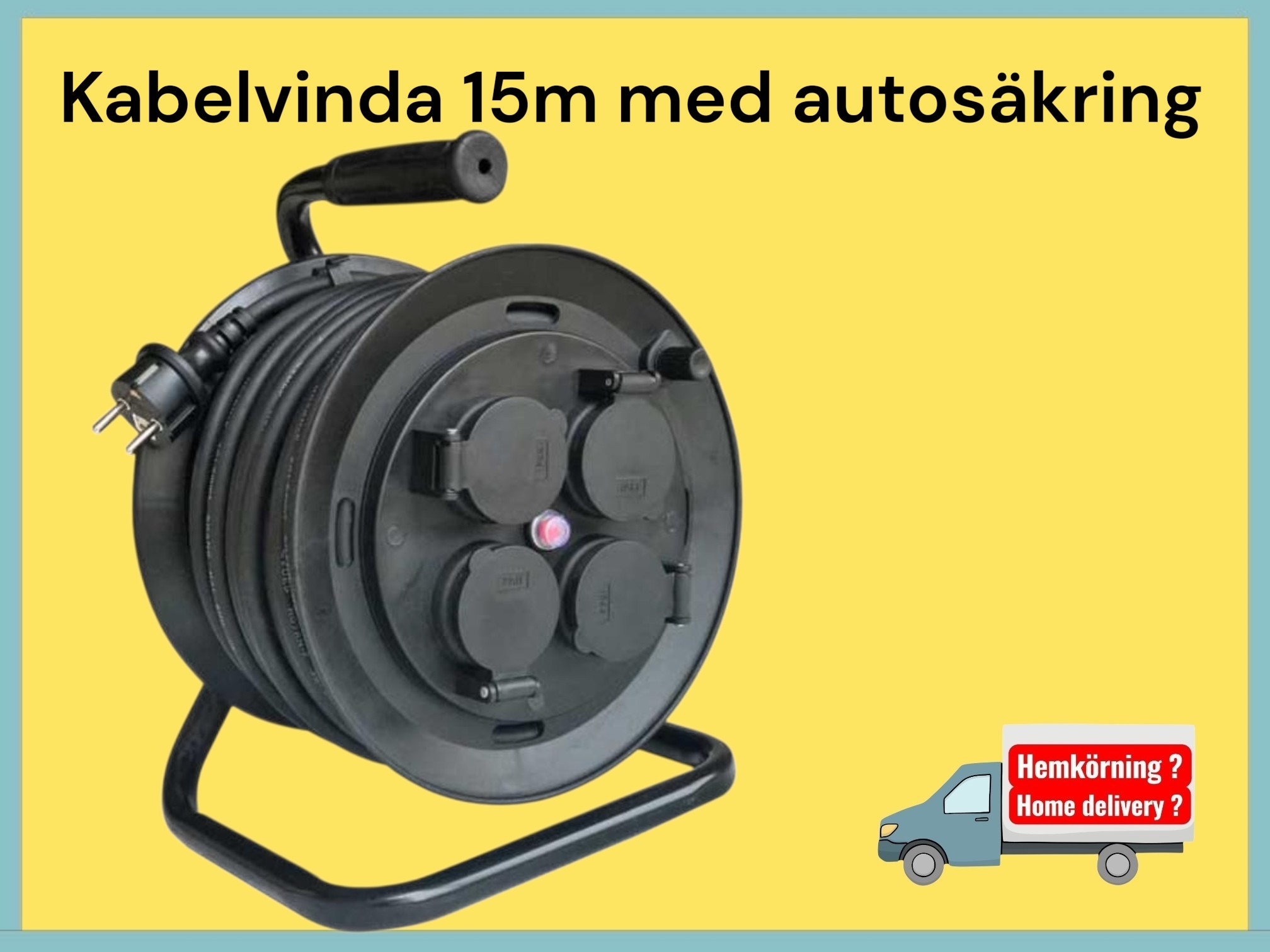 Kabelvinda 15 meter med automatsäkring