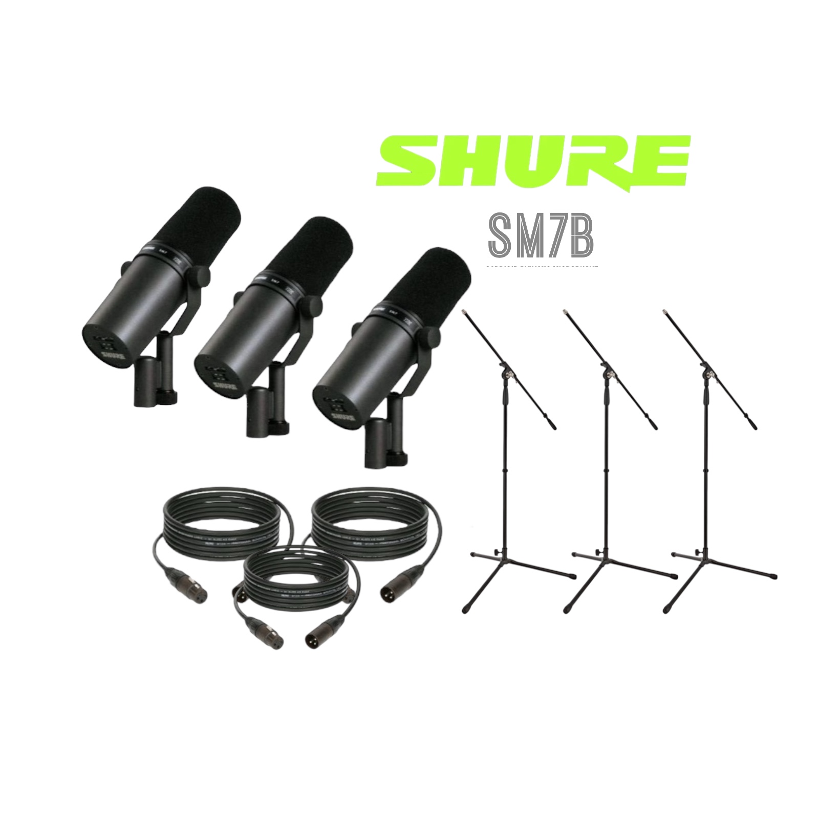 3x shure sm7b  microphone floor stand xlr podcast studio mic stands rode