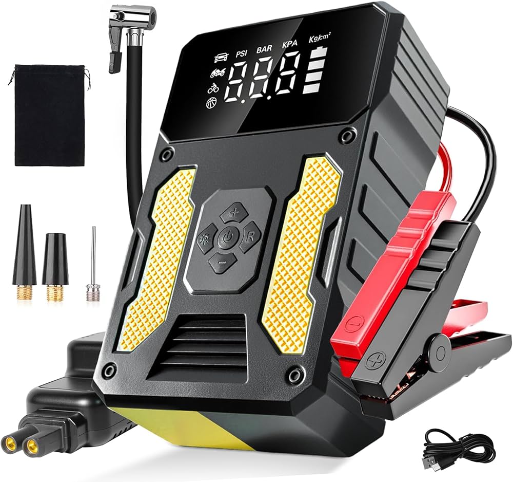 Kompressor elektrisk luftpump + starthjälpare jumpstarter batteri booster 5in1 6000a