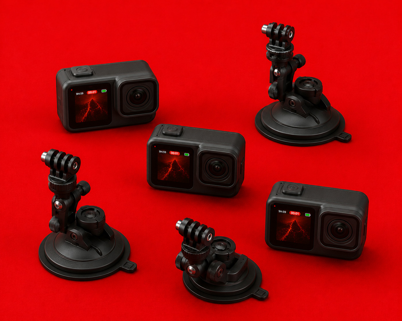 3x gopro mission 1 pro + 3x suction mounts