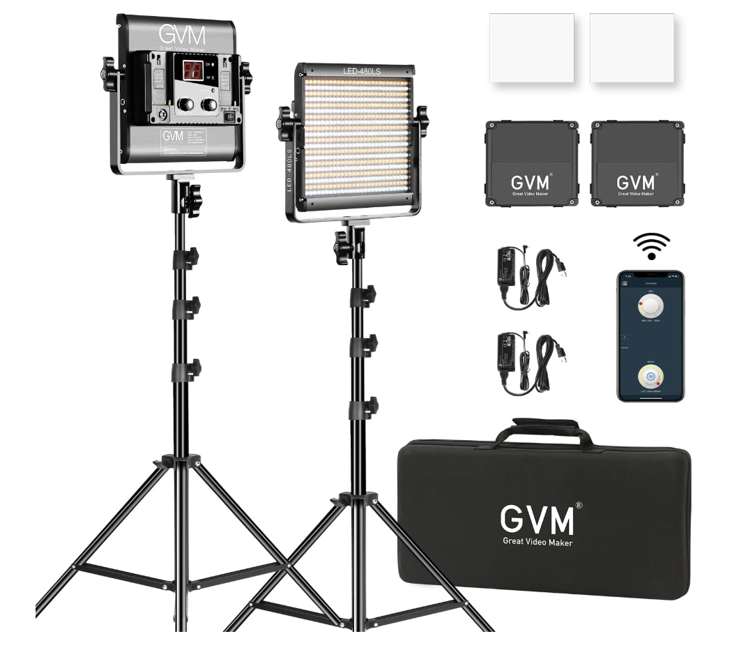Professional gvm bi-color led video lights kit (2300k-6800k) with adjustable