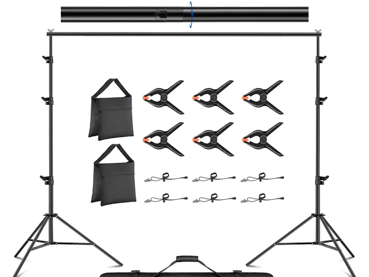 Neewer 2.6x3m lättvikts bakgrundsstativ med klämmor & sandpåsar