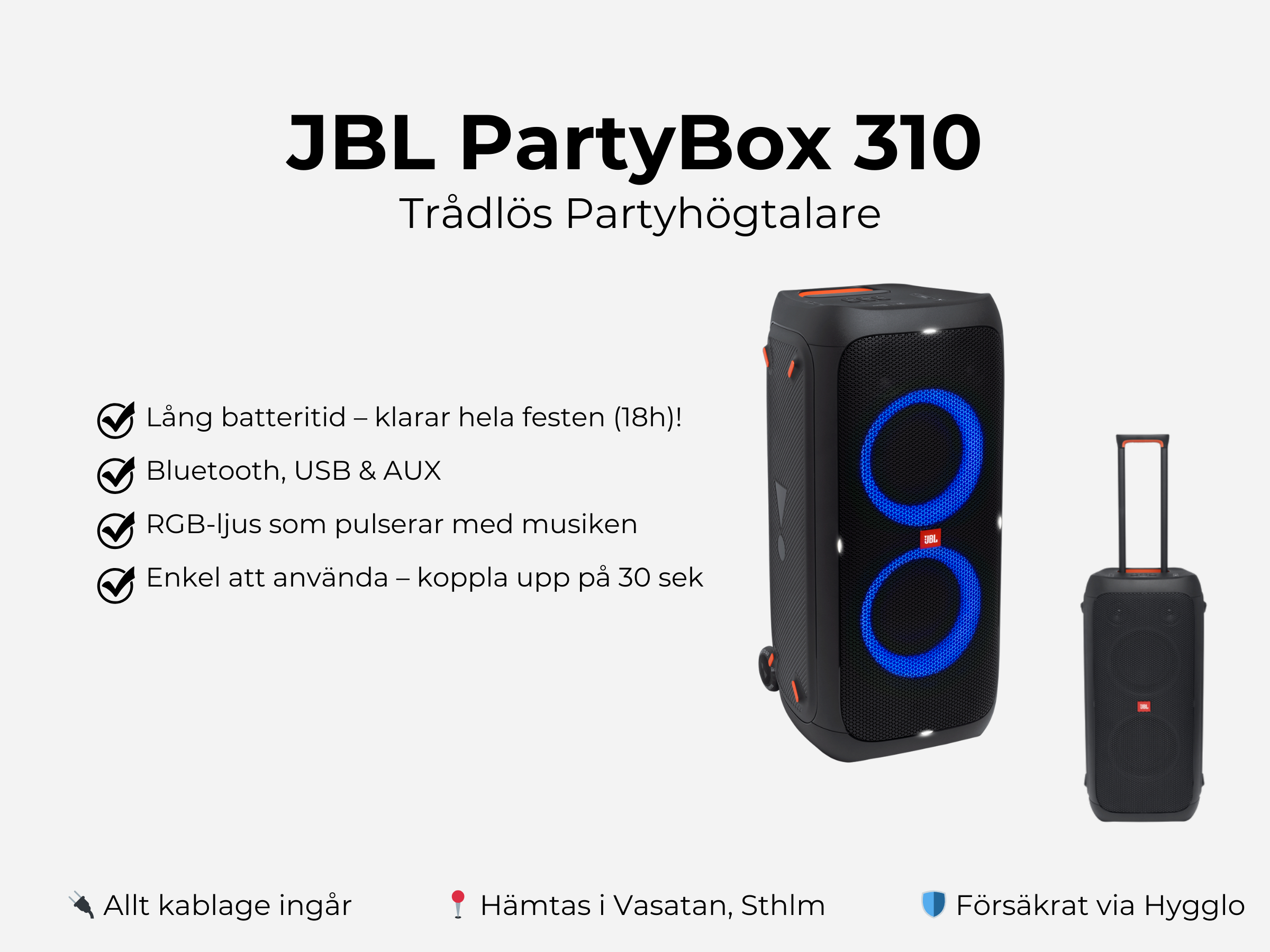 Kraftfull portabel partyhögtalare jbl