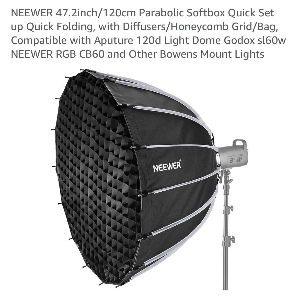Neewer 47.2" / 120cm parabolic softbox – soft, even lighting
