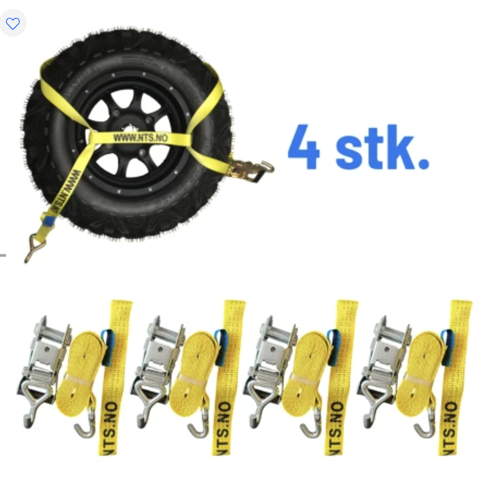 Kraftige lastestropper / jekkestropper for biltransport (komplett sett)