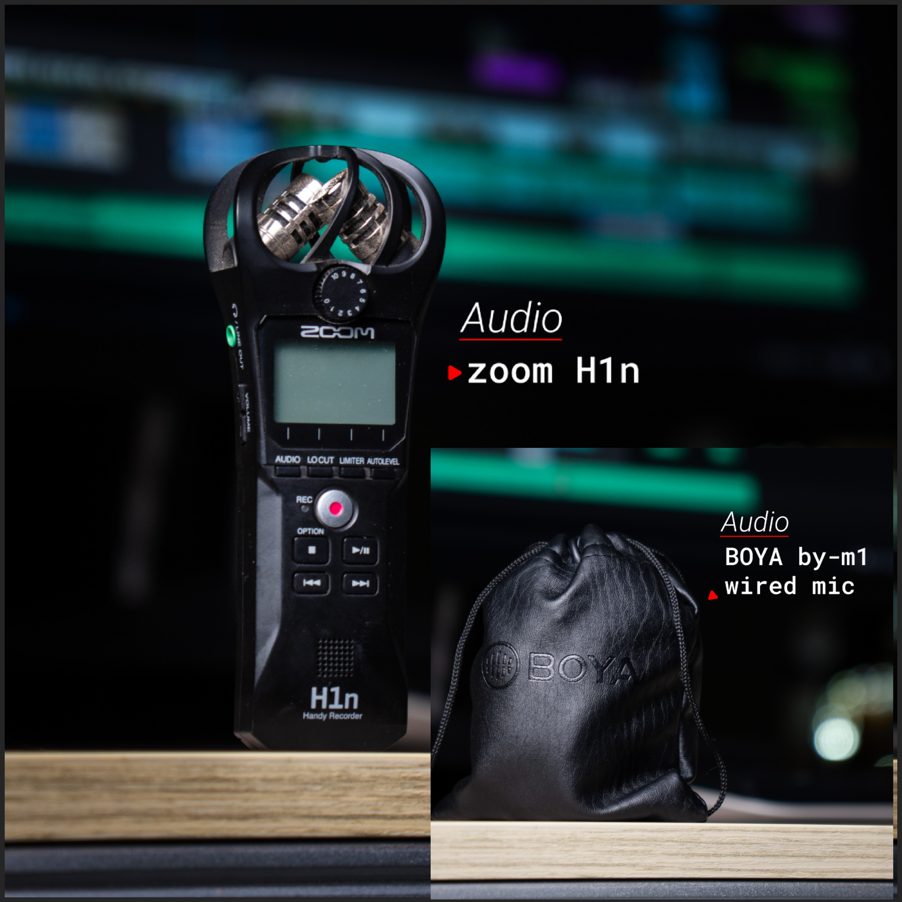 Zoom h1n recorder + boya by-m1 nick wired microphone 