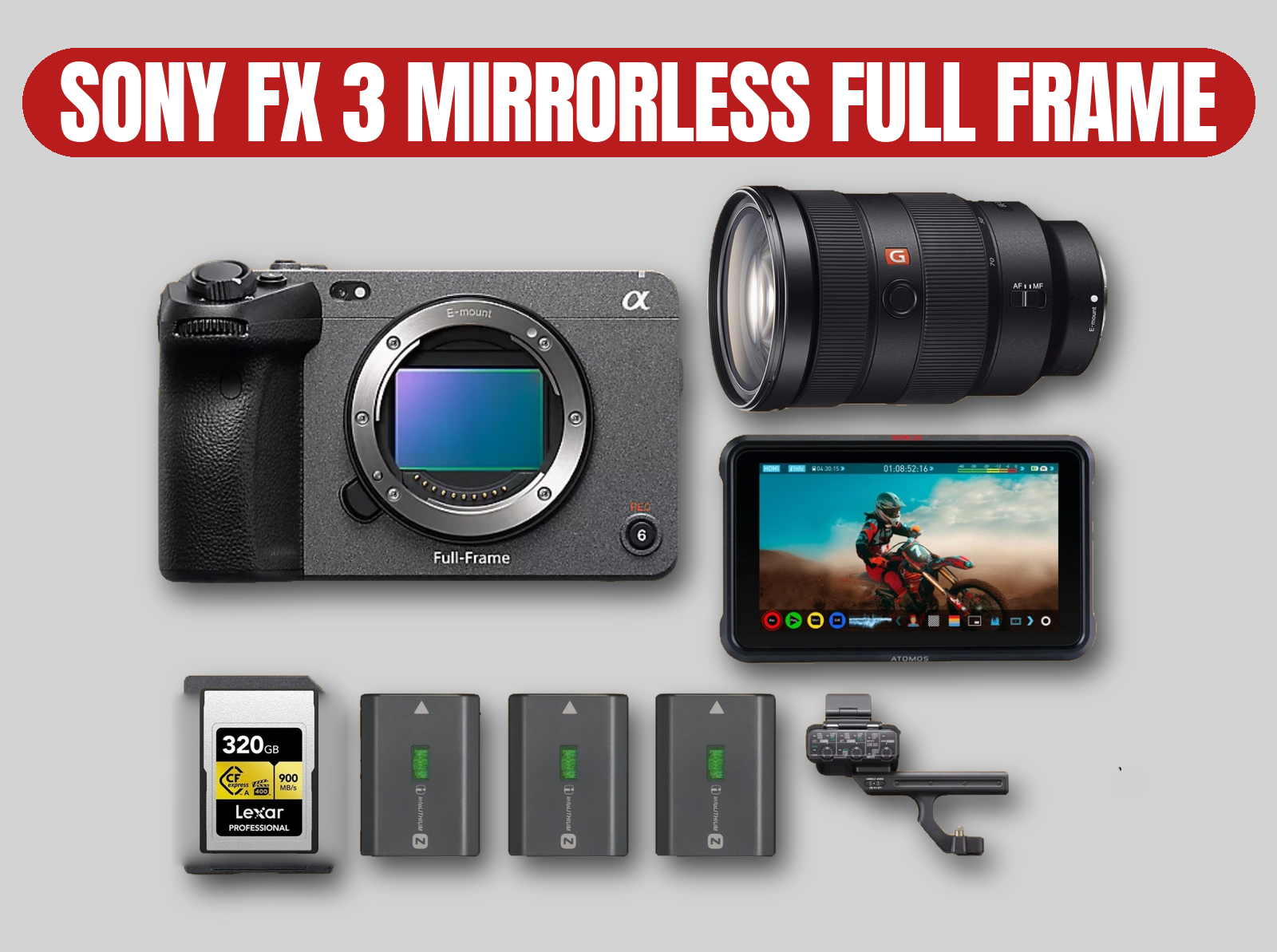 Sony fx3 full frame 4k cinema camera kit | mirrorless / 24-70mm gm g-master f2.8 lens / atomos ninja v 5 1tb ssd prores recorder