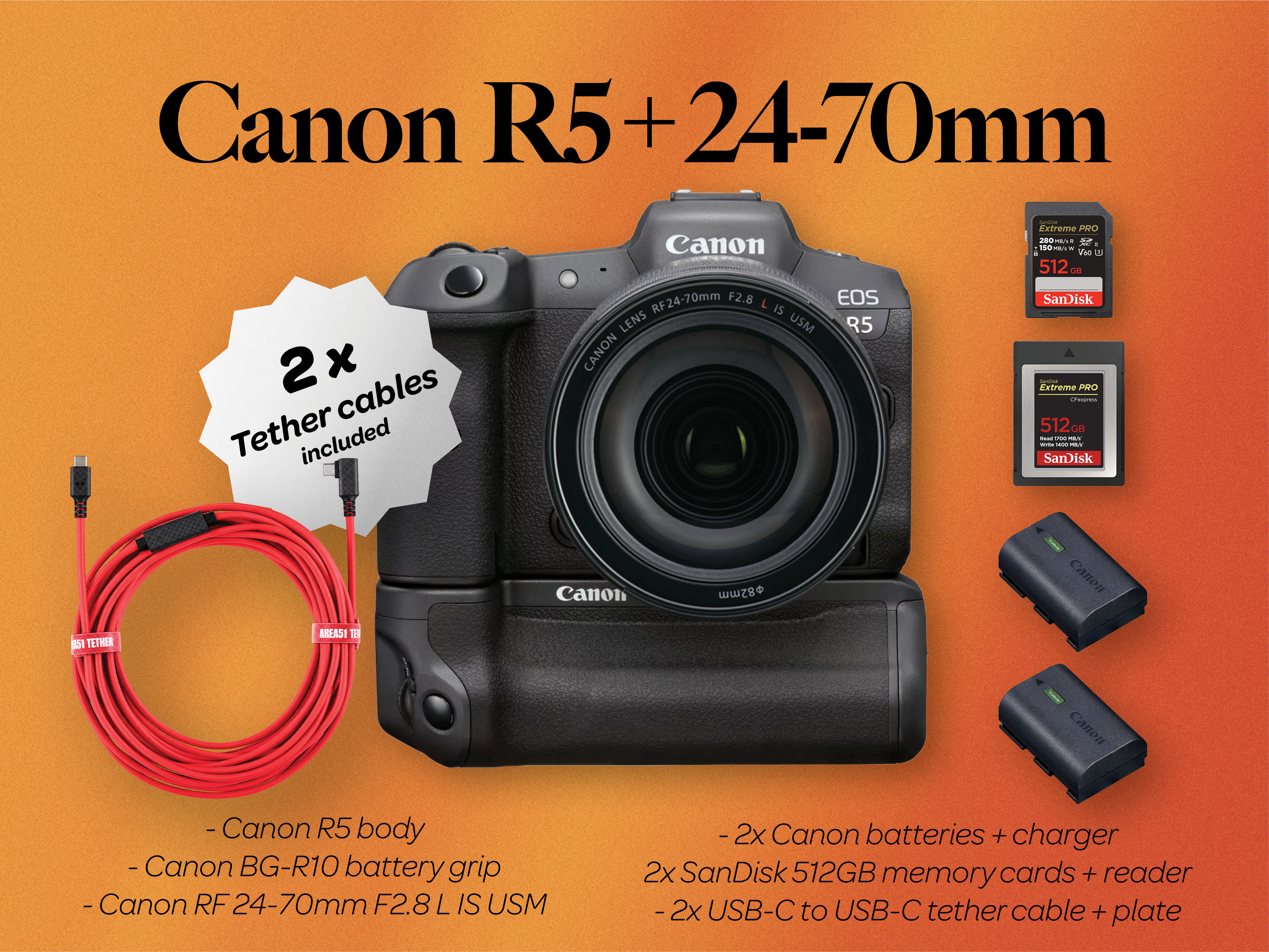 Canon r5 body + rf 24-70mm f2.8 lens + bg-r10 battery grip (canon rf 24-70)
