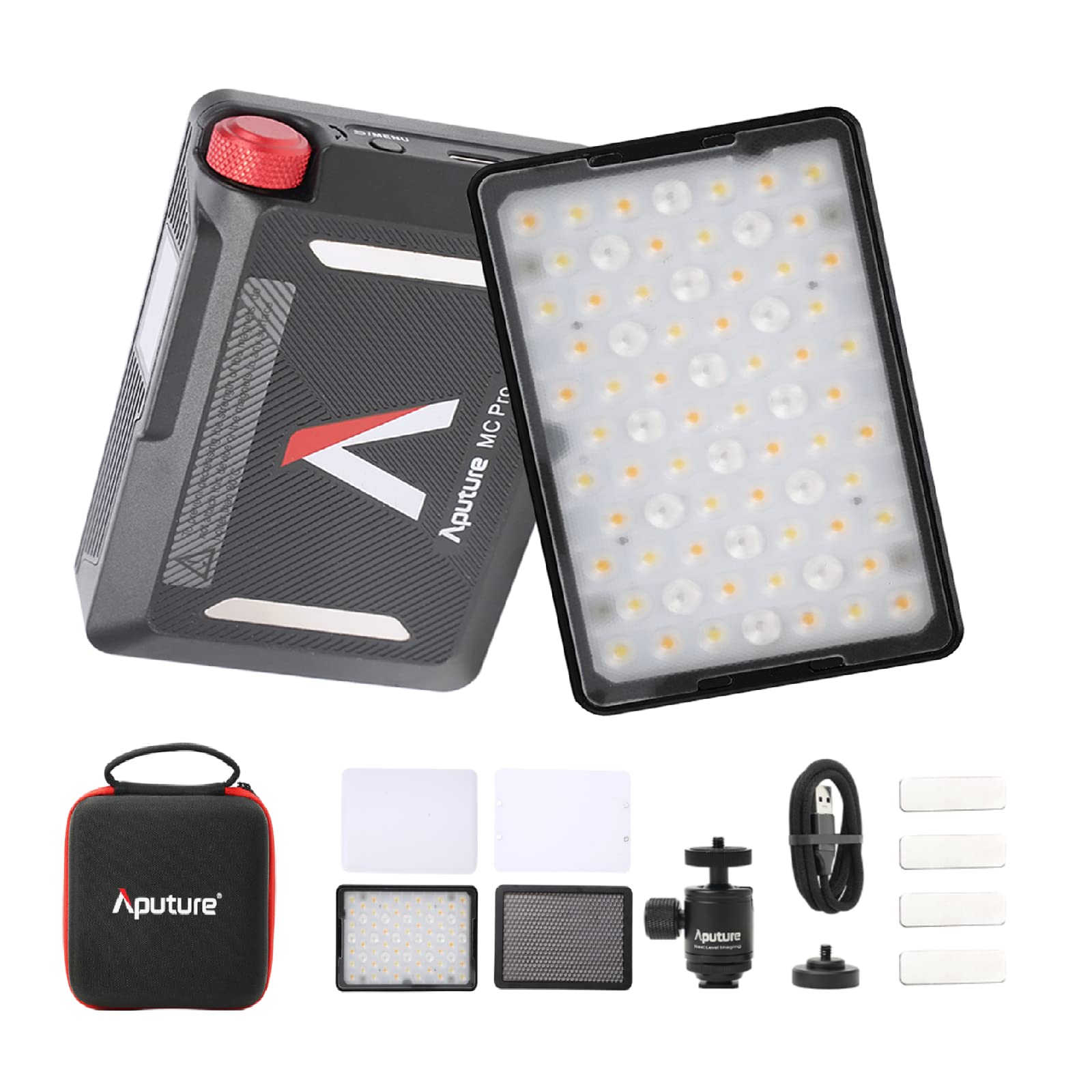 Aputure mc pro rgbww led light,mini on camera video lights with tlci/cri 96+,2000-10000k adjustable,45°beam angle,15 lighting effect mode