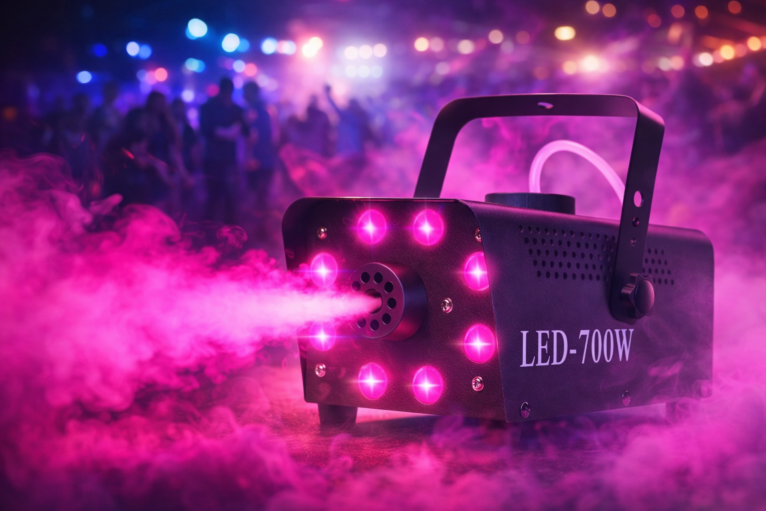 Rökmaskin med inbyggda rgb-ljus för maxad feststämning