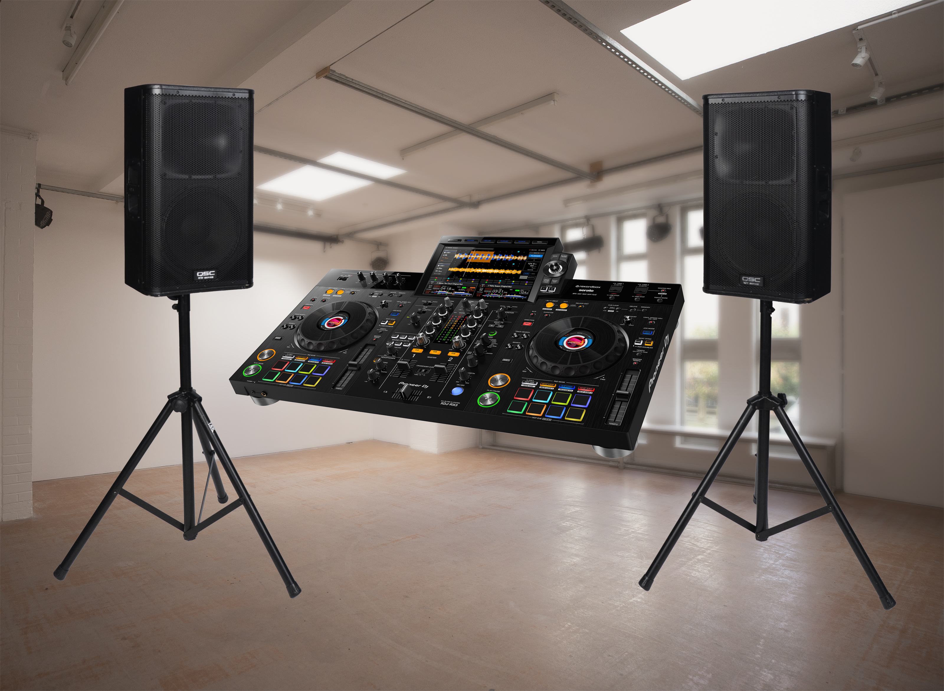 Pioneer dj xdj-rx3 dj mixer + qsc 2000w pa system