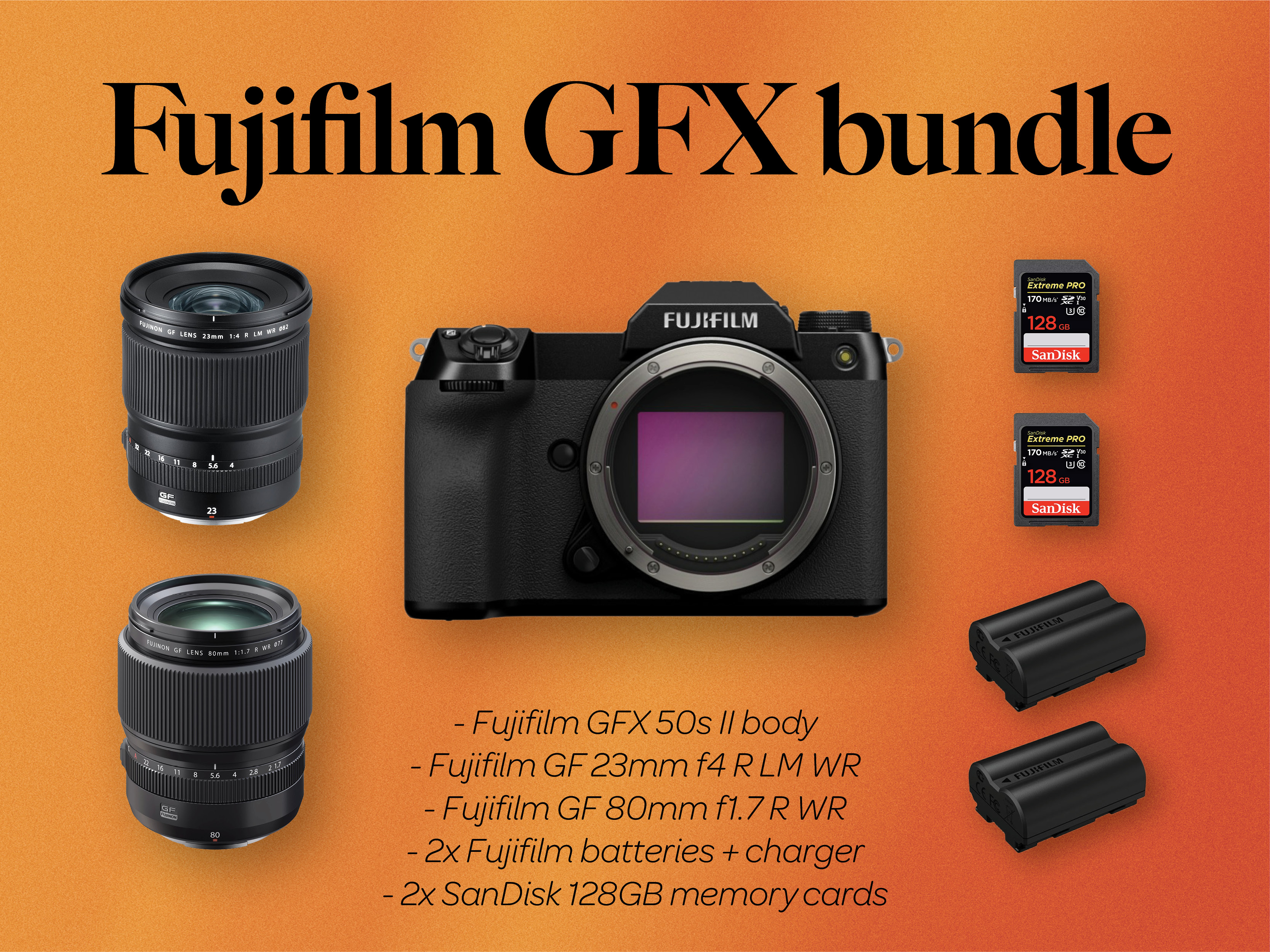Fuji fujifilm gfx 50s ii + gf 23mm f4 + gf 80mm f1.7 lens