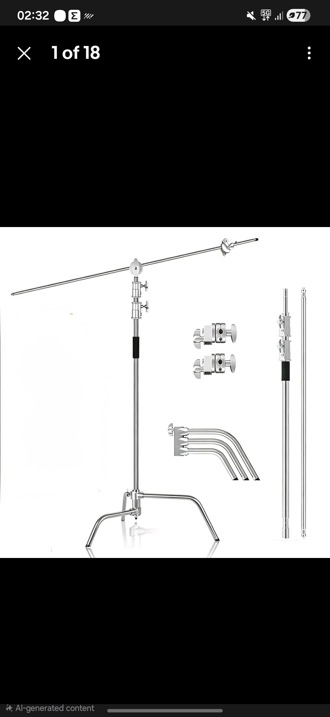 C-stand kit with boom arm and grip heads