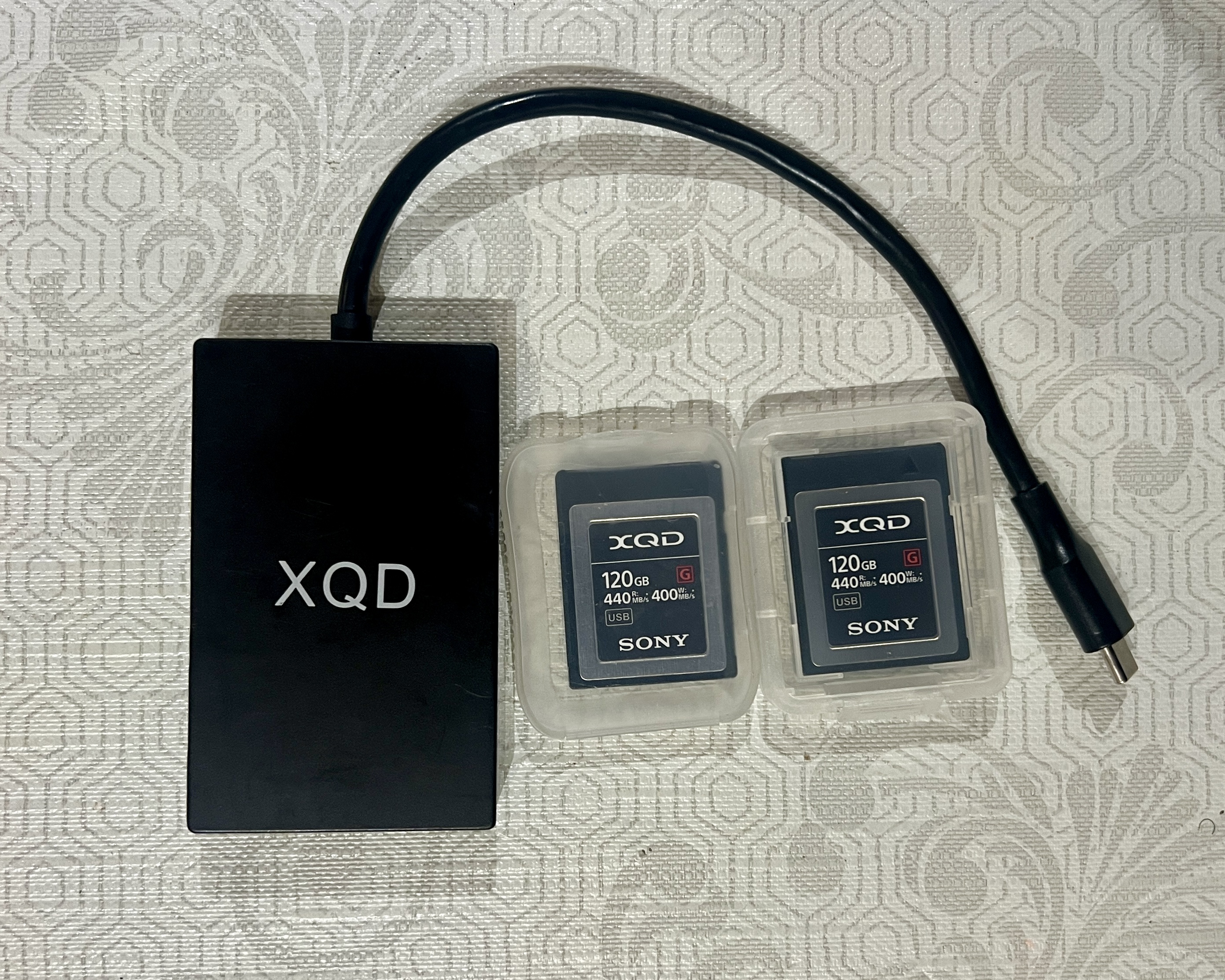 120gb sony xqd card (x2) + card reader