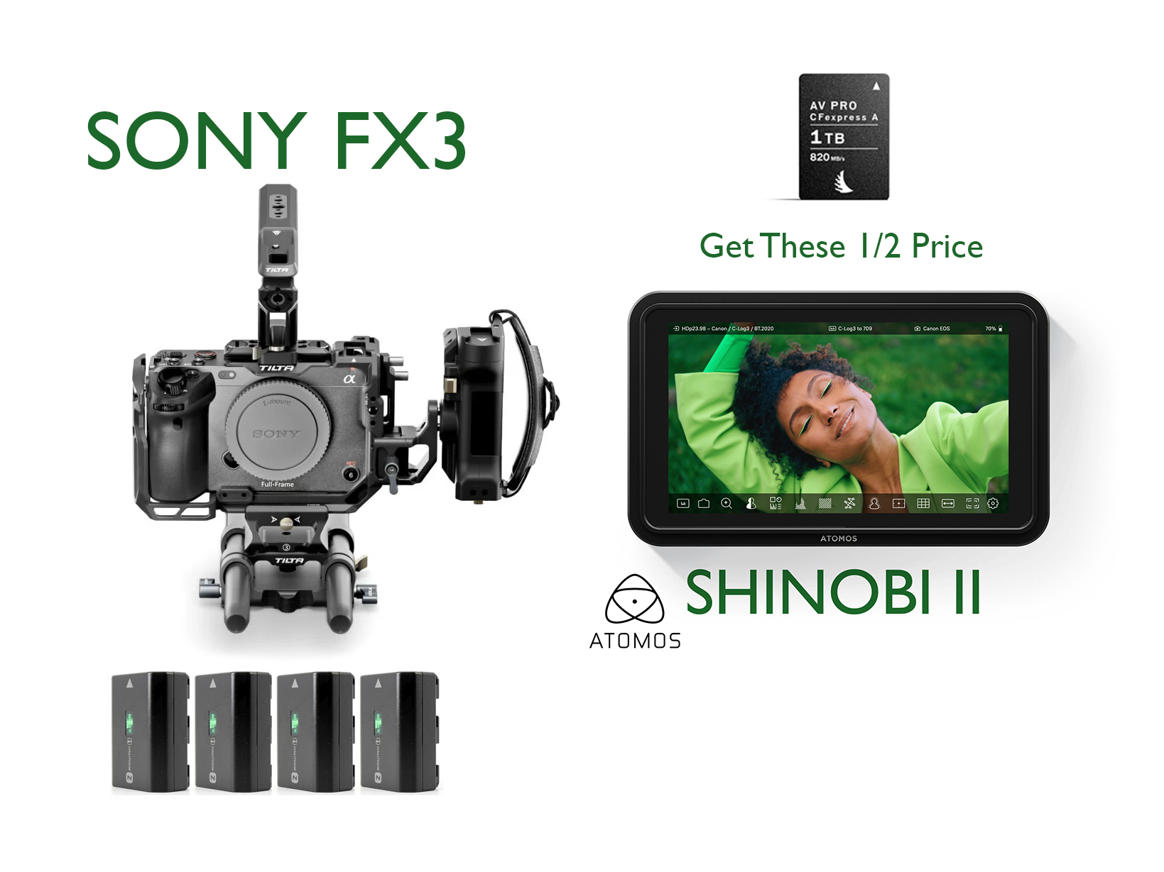 Sony fx3 / atomos shinobi ii / 2 bundle 