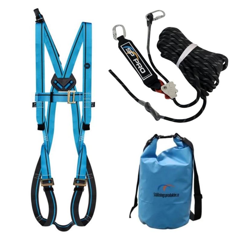 Fallskyddspaket med rep längd: 10m. storlek på sele: l/xl