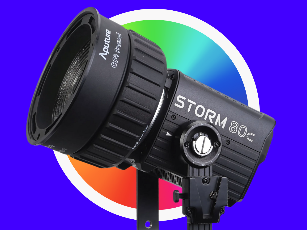 Aputure storm 80c + cf4 fresnel + barn doors - 80w colour-tunable compact led 