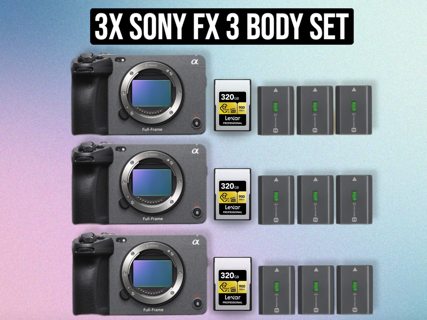 3x sony fx3 full frame cinema camera 3-body kit | professional 4k video camera set with cards & batteries (like “sony fx6 / a7siii”) fx 3 fx3 