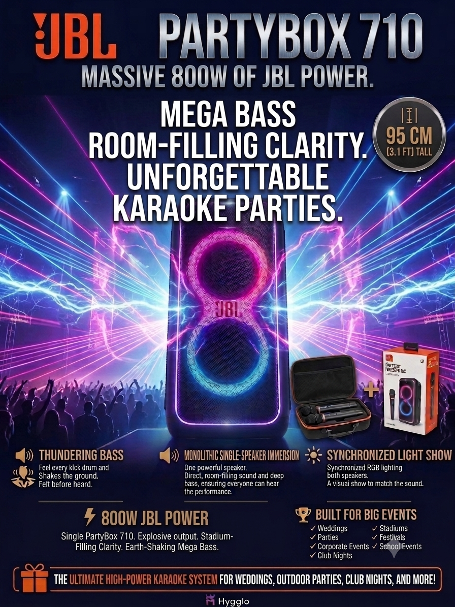 Jbl partybox 710 (800w) + trådlösa karaokemikrofoner | extrem bas, ljud & ljusshow