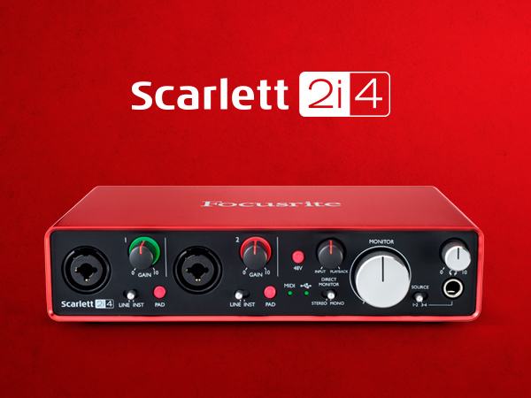 Focusrite scarlett 2i4 2nd gen usb audio interface 2016 - 2018 - red / black