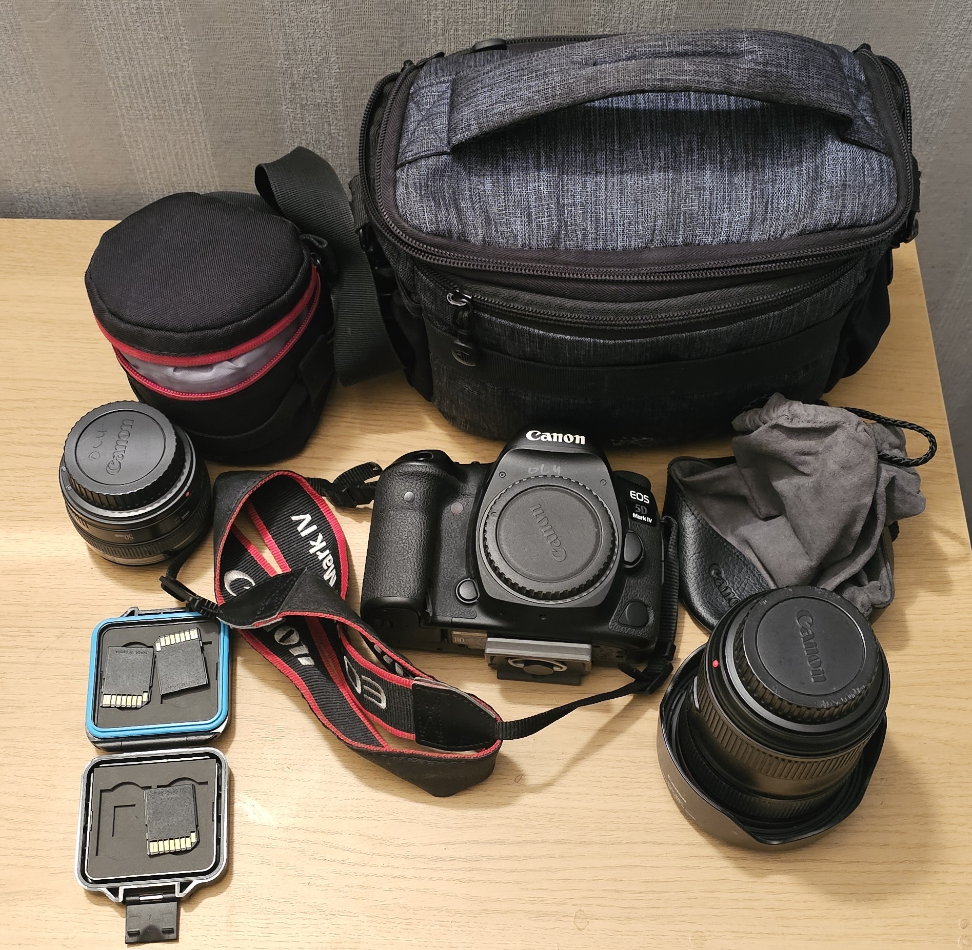 Canon 5d mark iv with ef 50mm len (f/1.4 usm), ef 24mm - 70mm len & bag
