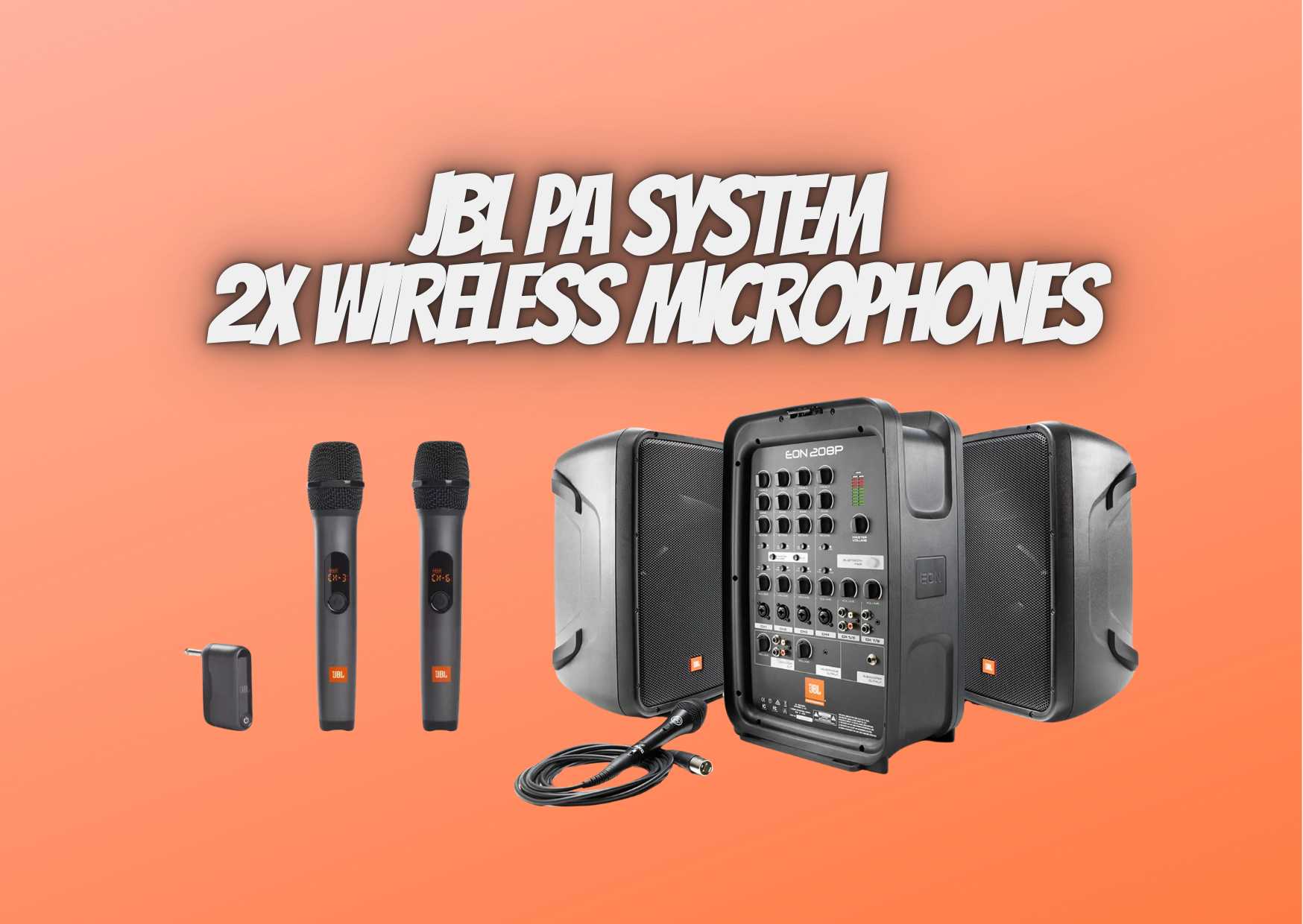Jbl pa system +  2x jbl wireless microphones speakers mixer audio package party