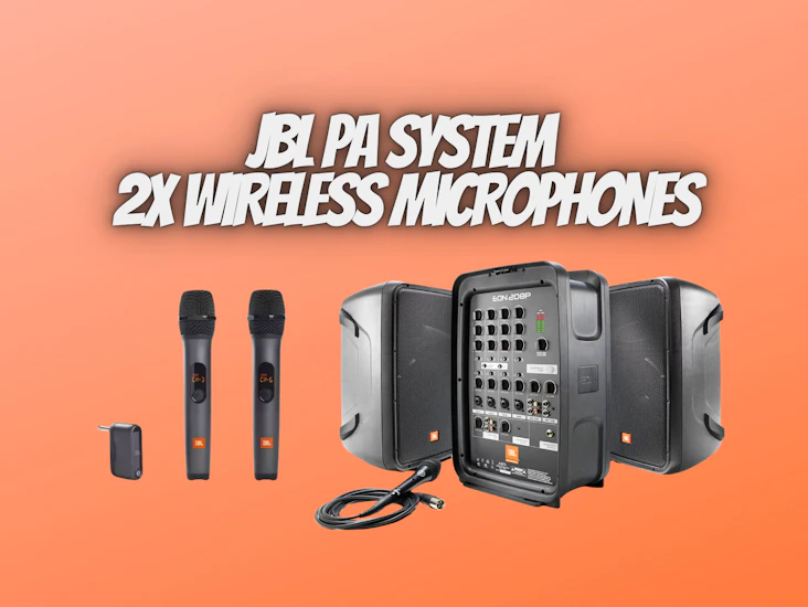 Jbl pa system + 2x jbl wireless microphones speakers mixer audio package party