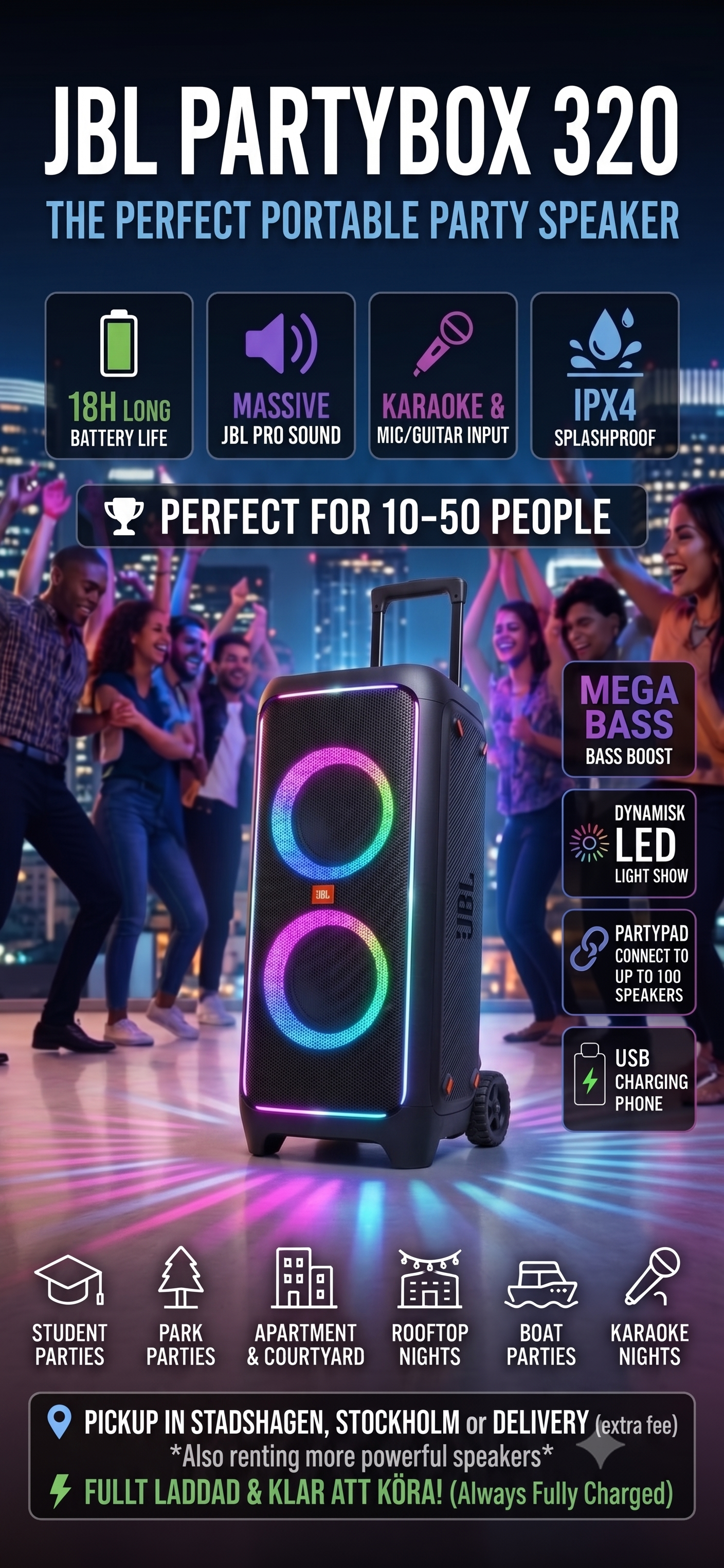 🎉 kraftfull partyhögtalare för upp till 50 personer | jbl partybox 320 | 18 h