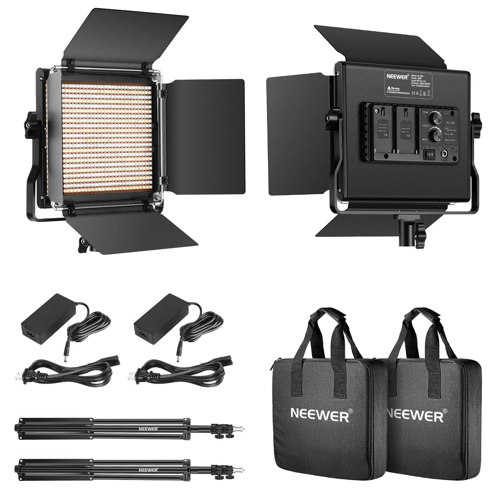 2 neweer bi colour panels with 2 light stands 