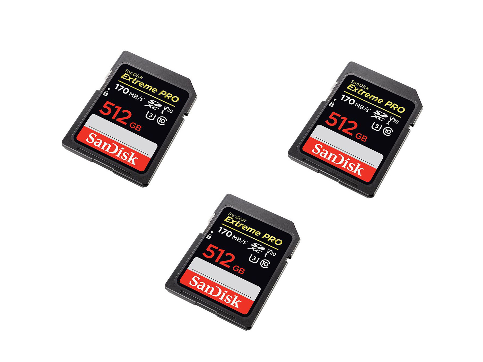 3x sandisk 512gb extreme pro sd cards