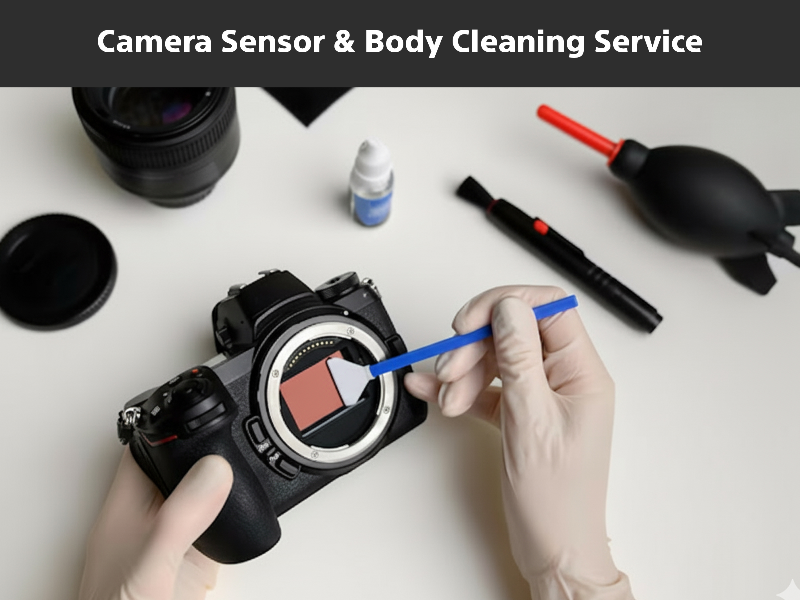 Camera sensor, lens & body cleaning service