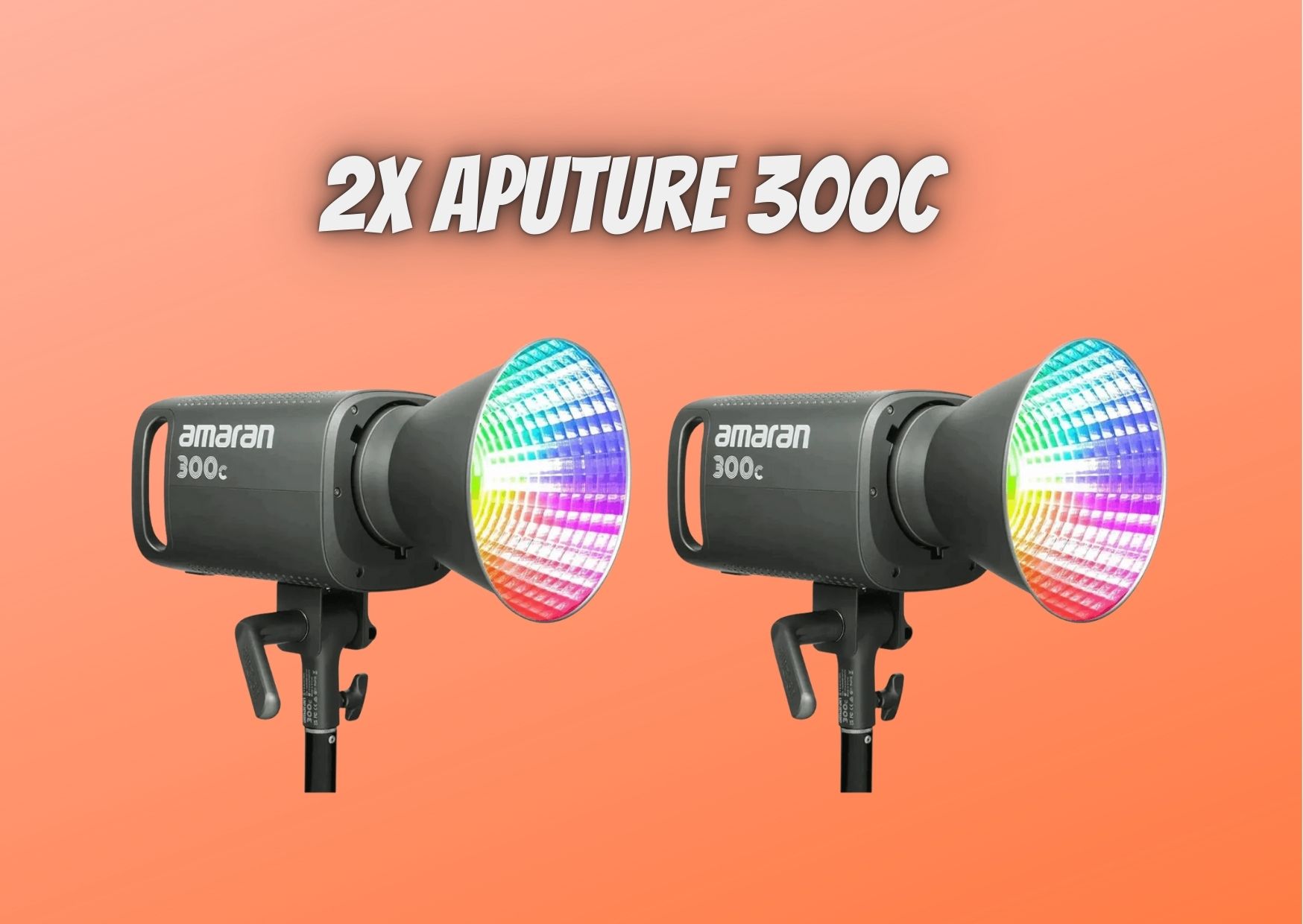 2x aputure amaran 300c rgbww cob led video continuous lighting 300w cct 2500k-7500k bowens mount point-source led 26,580