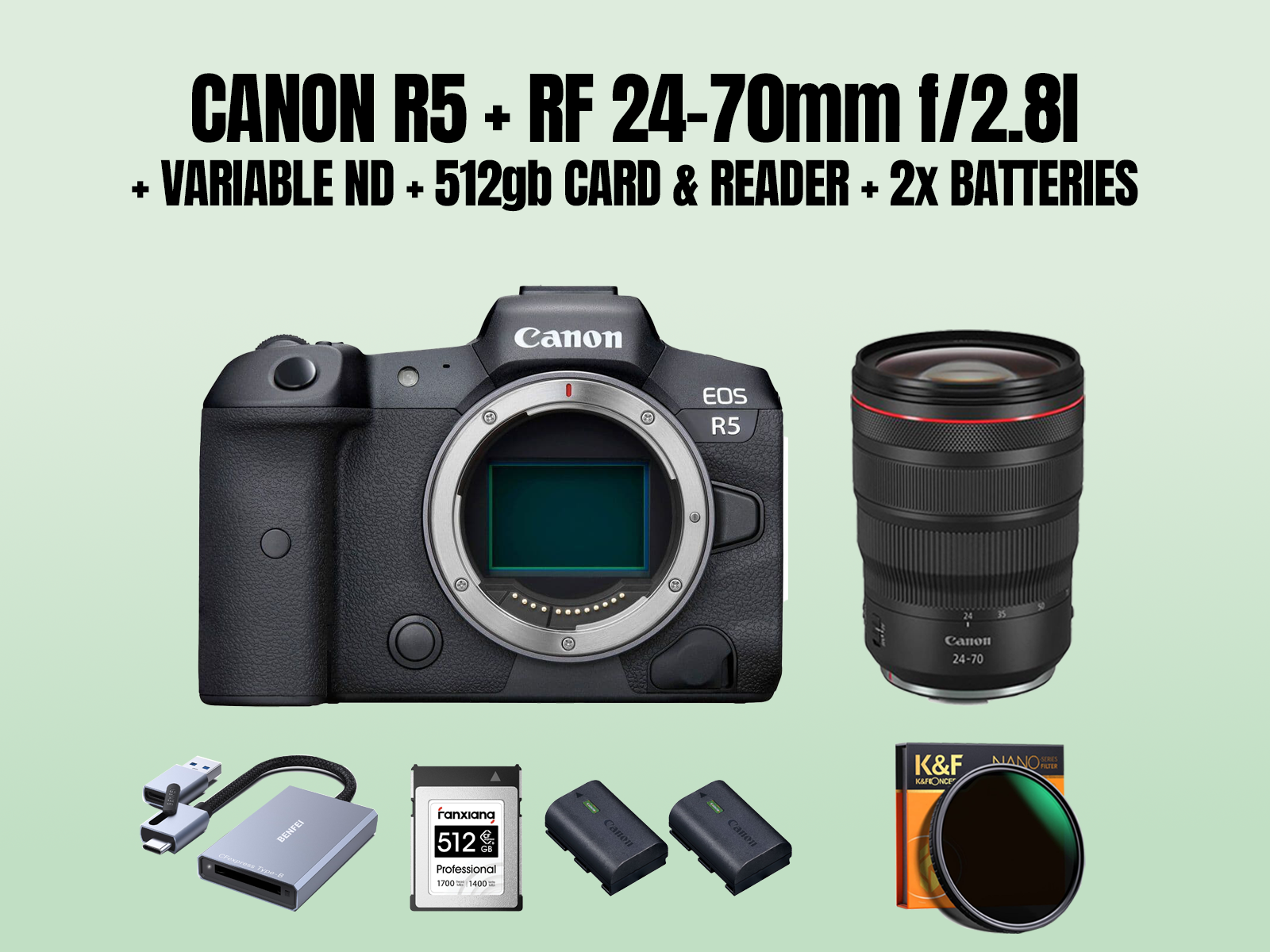 Canon r5 + rf 24-70 f2.8l lens package