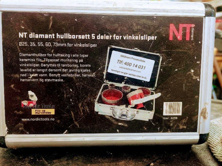 Hullsager til flis, betong/vinkelkutter