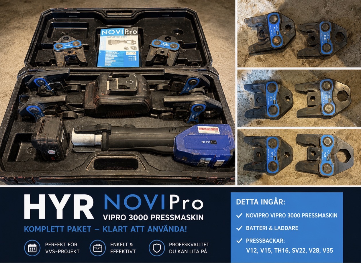 Novipro 3000 pressmaskin med 6 pressbackar, batteri och laddare